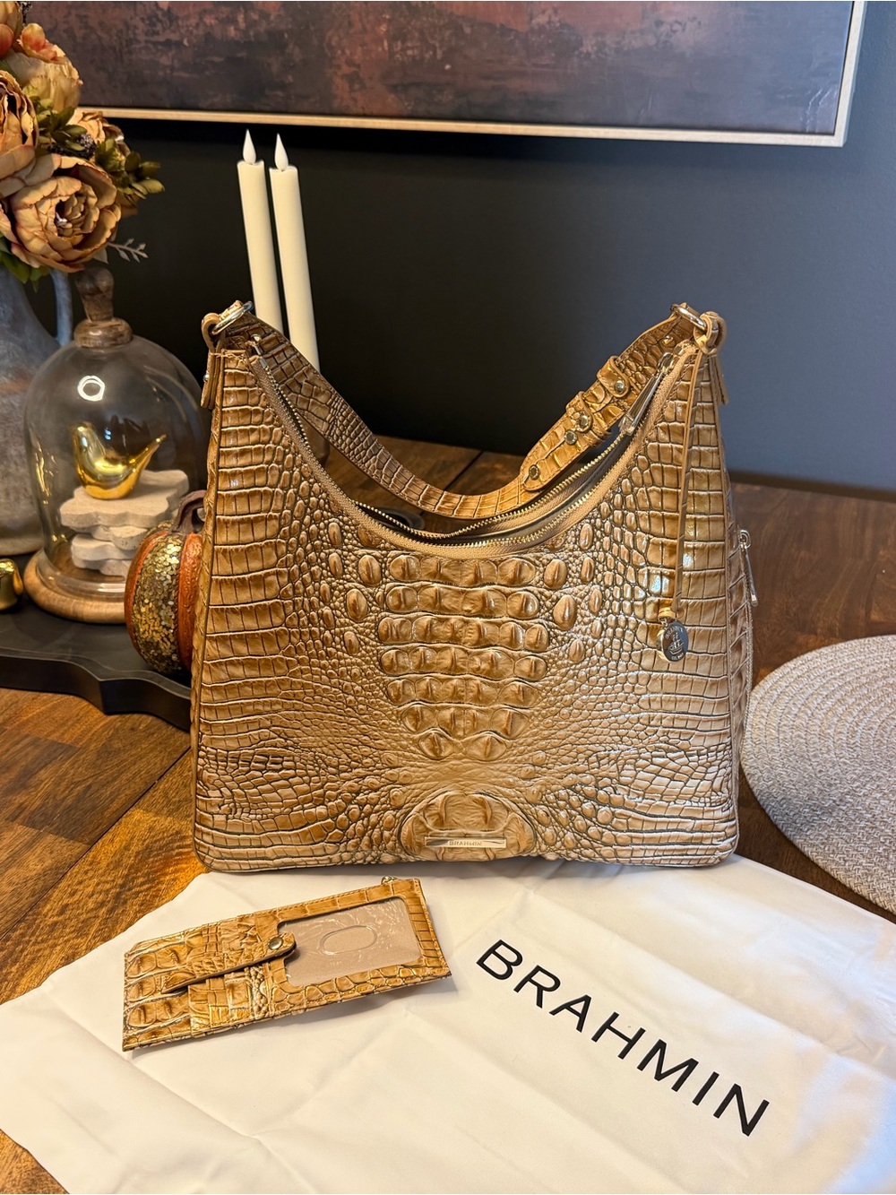 Brahmin Golden Tan Croc-Embossed Shoulder Bag
